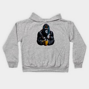 Gorilla with coffee mug Kids Hoodie